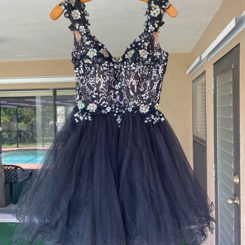 Black Fit and Flare Tulle Cocktail or Prom Dress